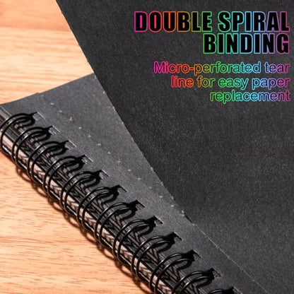 30 Sheets Black Paper Sketchbook, 98lb/160gsm Heavyweight Black Sketch Pad 8.3×11.7in, Acid-Free Drawing Paper, Spiral Bound Sketch Book for Kids, Teens, Artist - size: 8.3×11.3 Inch (1 pack)
