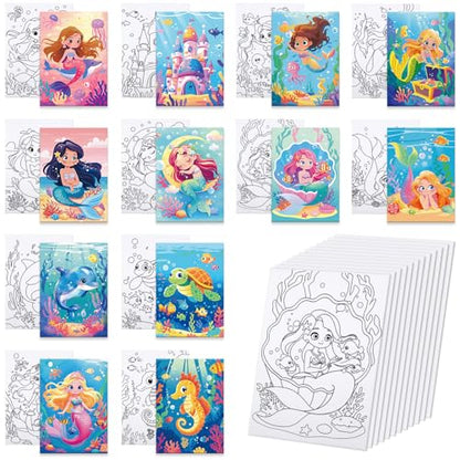 Anseal 12 Packs Pre Drawn Canvas for Painting, 5" X 7" Mermaid Ocean Theme Pre Printed Canvas for Paint Party (Mermaid) - style: Mermaid