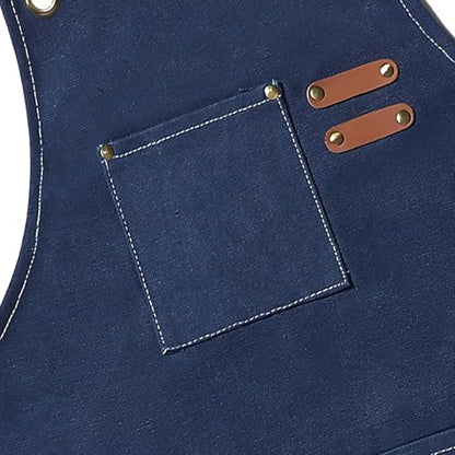 AFUN Aprons for Men Women with Large Pockets, 16-Ounce Cotton Canvas Cross Back Apron - color: Dark Blue