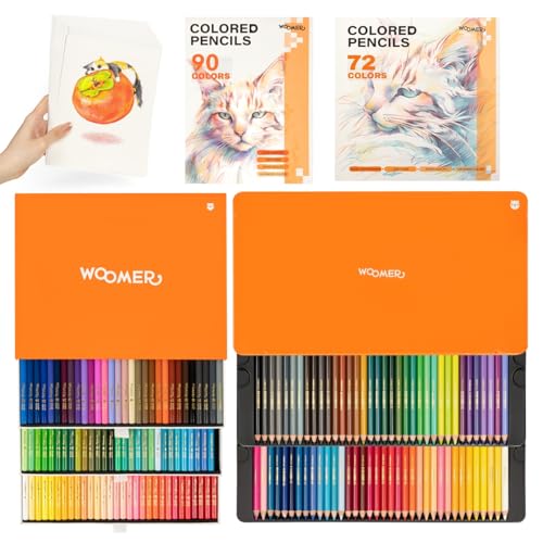Woomer Colored Pencils 133 Colors, Smooth as Cream Core 3.8mm, Open Stock | Artist High Pigment, Professional Blending & Layering, Lightfast Rated, Open Stock Refill System, Expanded Color Selection - color: 133 Colors with Paper