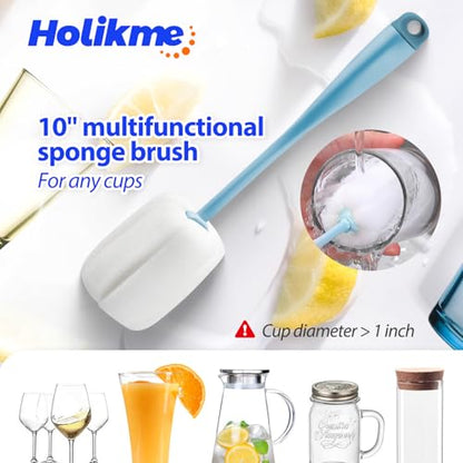 Holikme Bottle Brush Tube Cleaning Lab Set with Long Handle, Cup Cleaner for Washing Narrow Neck Beer Wine Decanter Pipes Lids Sinks Cap Covers, Azul - color: Azul