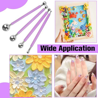 SPEEDWOX 4pcs Caulking Tool Set Metal Ball Modeling Tools Double Ended 8 Ball for Tile Grout Tile Finishing DIY Crafts Ceramics Clay Sculpting and Cake Decorating with Storage Case Floor Joint Repair