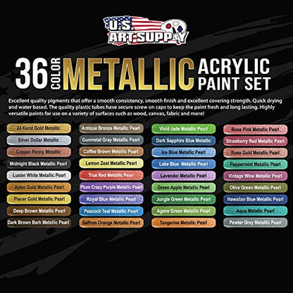 U.S. Art Supply 36-Color Metallic Acrylic Paint Set - 18ml Tubes - Acrylic Paint for Canvas Painting, Wood Crafts & Rock Painting - Color Mixing Wheel - style: 36 Colors
