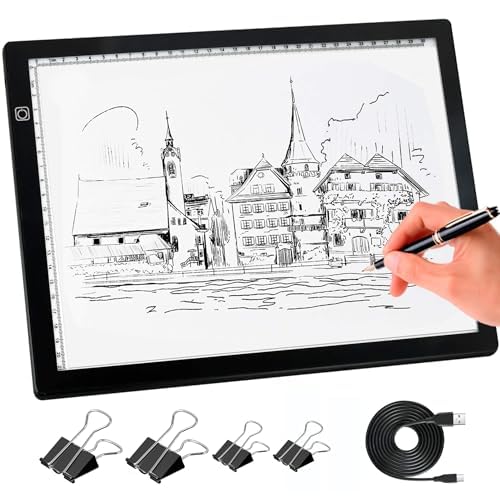 comzler A4 LED Light Board, 3 Level Dimmable Brightness USB Power Artcraft Light Table for Tracing, Light Drawing Sketch Pad for Animation, Sketching, Drawing, Stenciling, Artists - Black - style: Portable Ultra-thin Magnetic LED light pad Tracing Light B