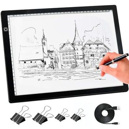 comzler A4 LED Light Board, 3 Level Dimmable Brightness USB Power Artcraft Light Table for Tracing, Light Drawing Sketch Pad for Animation, Sketching, Drawing, Stenciling, Artists - Black - style: Portable Ultra-thin Magnetic LED light pad Tracing Light B