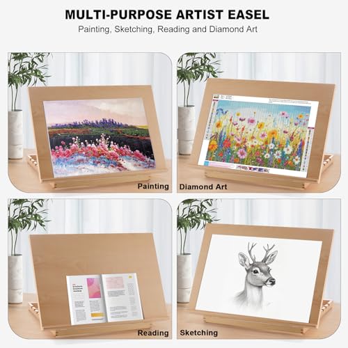 24.9"x17.3" Beechwood Tabletop Easel with Paint and Sketch Papers,Mask Tape | Extra Large Adjustable Art Easel Stand, Drawing Board for Painting, Sketching and Diamond Art - style: A2