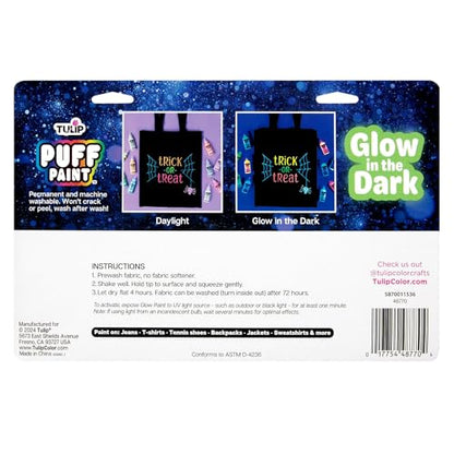 Tulip Puff Paint Glow in the Dark Colors 10-pack, Multi-Surface, Premium Quality, Nontoxic & Waterproof Craft Paint, Permanent on Fabric, 10-pack - color: Glow