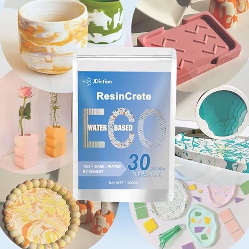 JDiction ResinCrete, 1000G Water-Based Eco-Friendly Formula, 20-30 Minutes Demold Fast Curing Eco Casting for Beginners, Mineral Casting Powder, Easy Mix for DIY Home Art - size: 1000G