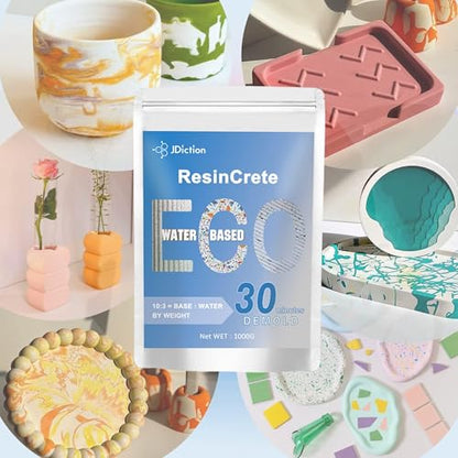 JDiction ResinCrete, 1000G Water-Based Eco-Friendly Formula, 20-30 Minutes Demold Fast Curing Eco Casting for Beginners, Mineral Casting Powder, Easy Mix for DIY Home Art - size: 1000G
