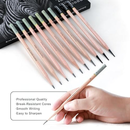 KALOUR 28 Pro Sketching Drawing Pencils Set – 14 Graphite Pencils (14B–5H), Charcoal Pencils, Erasers, Sharpener & Stumps – Complete Art Kit for Artists & Beginner