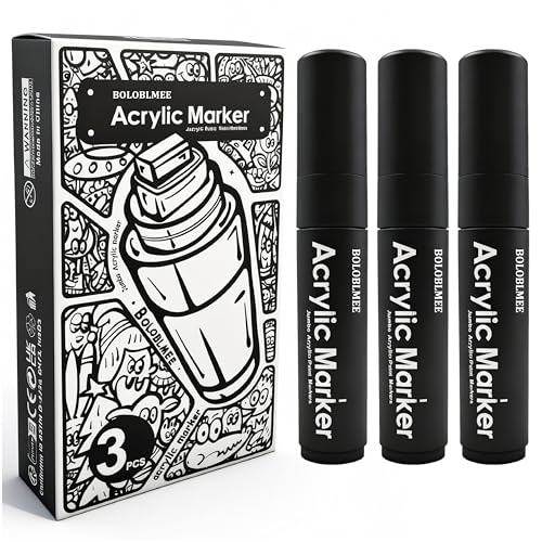 3 Pcs Jumbo Permanent Markers Black, 15mm Thick Wide Tip, Upgraded Smooth Ink Flow & Durable Tip, Acrylic Paint Markers for Rock Painting, Poster, Canvas, Glass, Wood, Ceramic, Stone - color: Black
