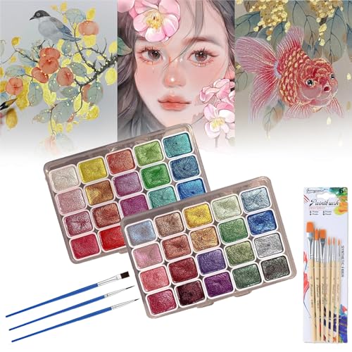40 Colors Forestry Shifting Watercolor Painting Set – Metallic Watercolor Paints & Glitter, shimmer metallic color shifting watercolor paint set , 40 colors of glitter watercolor solid color pigmentMetallic for Adults, Beginners & Artists