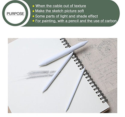 Zerodis 6 Pieces Art Blenders Paper White Pen Pastel Double Head Sketch Artist Blending Stumps and Tortillions Set