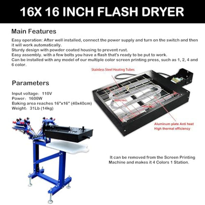 HayWHNKN 3 Color 1 Station Micro-Adjust Screen Printer Kit Silk Screen Print Press with Flash Dryer for Fabric with UV Exposure Unit Kit Washout Tank
