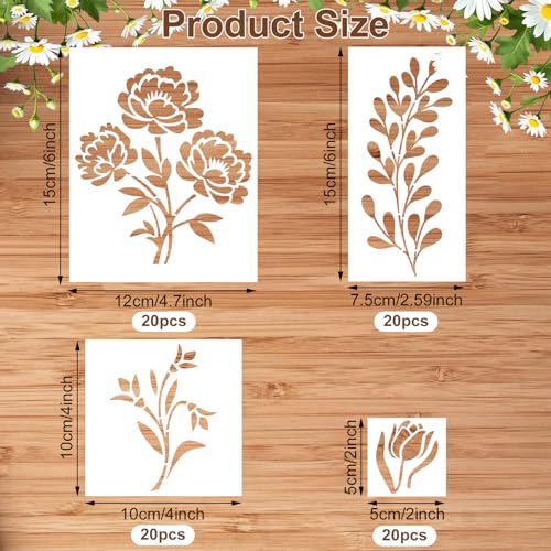 80Pcs Stencils for Painting, Stencils for Crafts Reusable Flower Wall Stencils for Drawing Art Scrapbook (6x4.7in, 5.91x2.59in, 4x4 in, 2x2in)