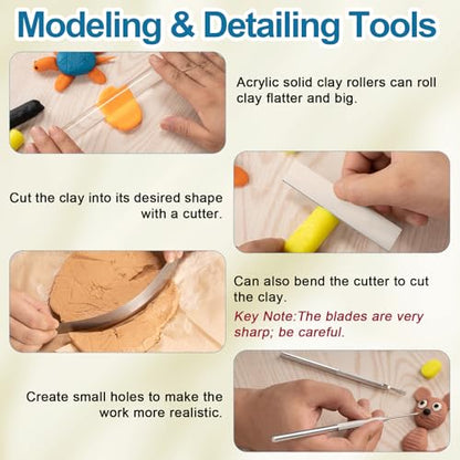 Amrules Clay Tools Kit, 12 PCS Polymer Clay Cutter Tools, Rectangle Shape Acrylic Press Board and Roller Pin Supplies Suitable for Shaping, Carving, Pottery Craft and DIY Projects - color: Clear-Board-12Pcs