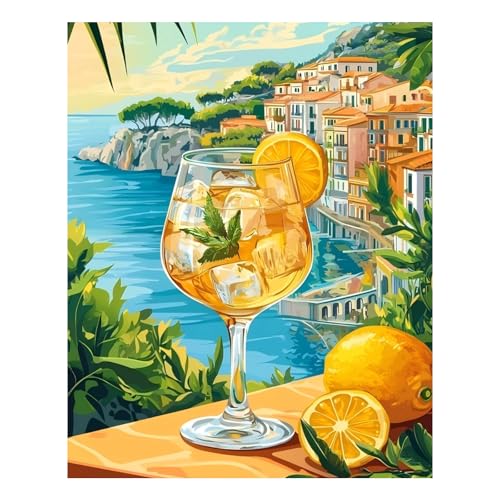 Reivworl Cocktail Paint by Numbers Kit for Adults Beginner, 16" Wx20 L Cocktail Paint by Number for Adult, Acrylic Painting Kits with Canvas for Gifts and Wall Decor - color: 22-Landscape, size: Without Frame