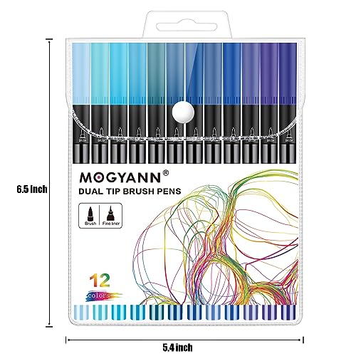 Blue Markers, 12 Pack Dual Brush Pens Drawing Markers for Art Sketching - color: Blue