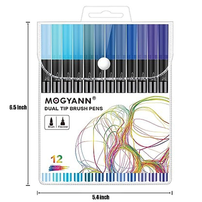 Blue Markers, 12 Pack Dual Brush Pens Drawing Markers for Art Sketching - color: Blue