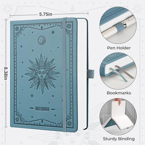EMSHOI Dotted Journal Notebook, 320 Pages, A5 Small 5.75"x8.38", PU Leather Hardcover, 100 GSM Thick Paper, 5mm Dot Grid Notebook for Journaling, Planning, Drawing, Writing, Light Blue - color: LightBlue, size: A5 Dotted