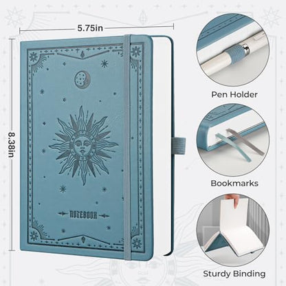 EMSHOI Dotted Journal Notebook, 320 Pages, A5 Small 5.75"x8.38", PU Leather Hardcover, 100 GSM Thick Paper, 5mm Dot Grid Notebook for Journaling, Planning, Drawing, Writing, Light Blue - color: LightBlue, size: A5 Dotted