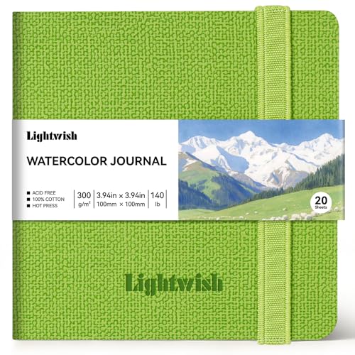 Watercolor Journal - 100% Cotton Hot Press Paper | 20 Sheets 40 Pages | 300GSM (140lb) | PU Leather Cover Watercolor Sketch Books for Artists Painting,Mixed Media 3.9 in x 3.9 in - color: Green, size: 3.9 x 3.9 in
