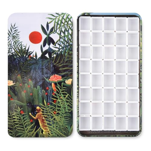 40Pcs Empty Half Pans with Magnetic Stripe Watercolor Paint Travel Tin Palette Case, Artist Paints Half Pan Kits for DIY Watercolor Oils or Acrylics Painting Art Drawing Jungle - color: Jungle
