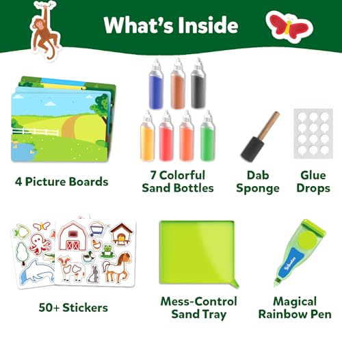 Skillmatics Sand Art Activity - Mess-Controlled DIY Animal Craft Kit with 50+ Colorful Stickers, Creative Arts & Crafts for Kids, Fun Hands-On Activity, Gifts for Ages 4, 5, 6, 7, 8, 9, 10 - style: Animals