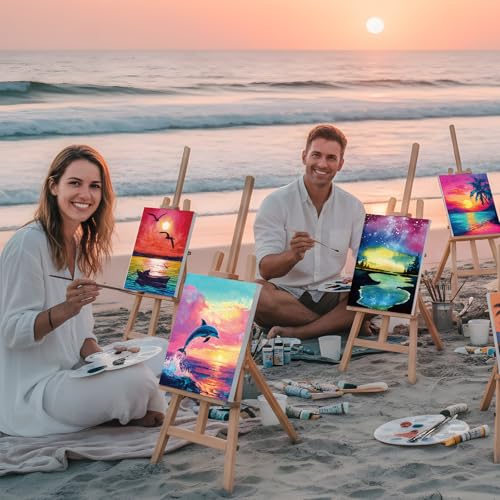 Sherr 36 Pcs Pre Drawn Canvas Painting Kits for Adults Cute Printed to Paint Set 8" x 10" Stretched Panels Sunset Landscape Theme Painting for DIY Art Sunmmer Date Night Party Favor