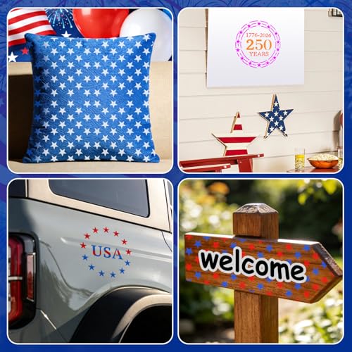 12 Pcs Independence Day Star Stencils for Painting Set, Reusable 4th of July Multiple Sizes Painting Templates, Memorial Labor Day Patriotic Stencil Craft Drawing Templates DIY Scrapbook, Wood Signs - style: Independence Day Star