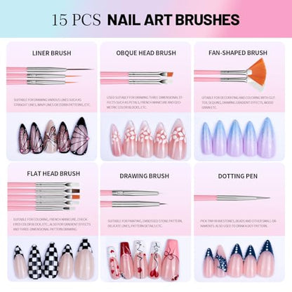 FANDAMEI Nail Art Tools, Nail Art Brushes With Nail Stand, Nail Design Tools, Nail Brushes For Nail Art, Nail Art Kit, Nail Holder For Painting Nails, Nail Liner Brushes, Nail Dotting Tool, Nail Tools