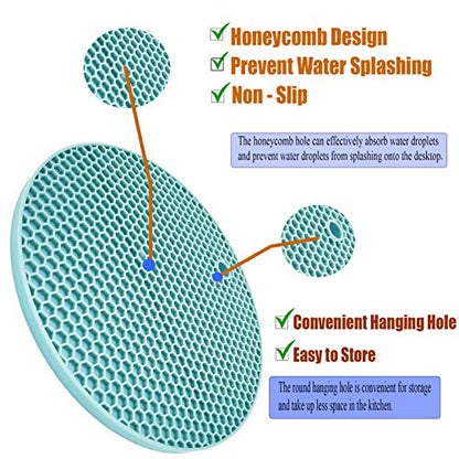 5 Pcs Round Silicone Trivets Pot Holder Mats,Extra Thick Heat Resistant Kitchen Countertop Mats,Honeycomb Rubber Hot Pads Trivets for Hot Dishes,Flexible Jar Opener Multi-Purpose Coasters Teal - color: Teal