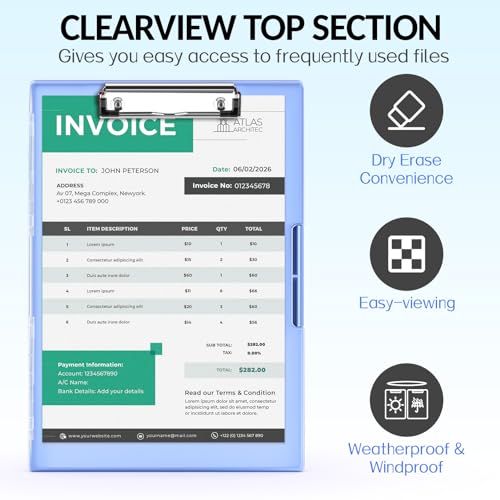 Sooez Clipboard with Storage, Heavy Duty Cleaview Clip Boards 8.5x11 with Dual Storage, Dry Erase Plastic Nursing Clipboard, High Capacity Clipboards Folder for Teacher Nurse, School & Office Supplies - color: Light Blue