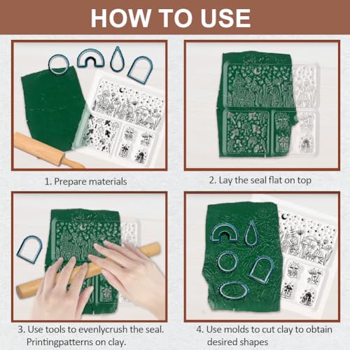 CHGCRAFT Polymer Clay Texture Sheet Mushrooms Silicone Texture Stamp Stars Flowers Clay Texture Mat Modeling Pattern Pad Polymer Clay Tools for Jewelry Earring Making DIY Craft, 5.5x5.5inch - style: Mushroom