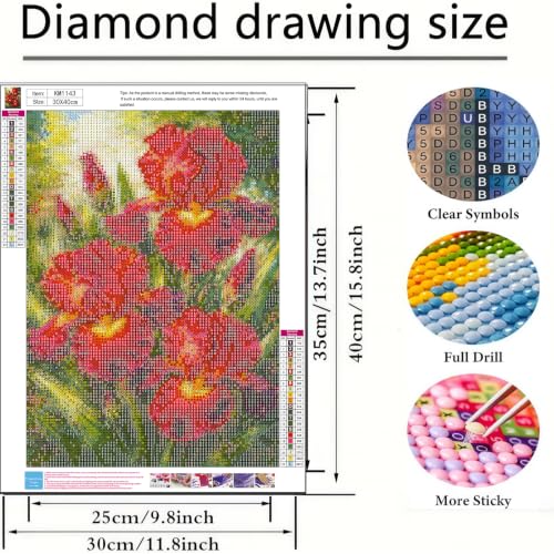 BYGFHLYW 5D Full Round Drill Diamond Painting Kits for Adults, Flower Diamond Art Kit, Diamond Dots Kits Gem Arts DIY Crafts for Home Wall Deco Present, 12x16Inch - color: KM1143-1