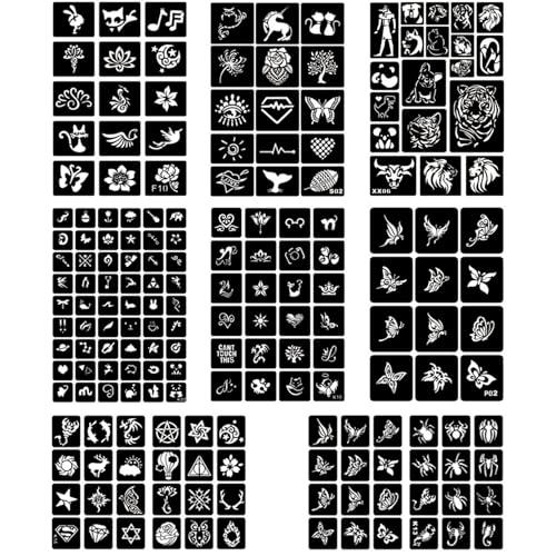 ChurlChurl 20 Sheets Temporary Tattoo Stencils, 622+pcs Henna Tattoo Stencil Kit for Face Body Paint DIY Art Reusable Glitter Tattoo Stencils Pack