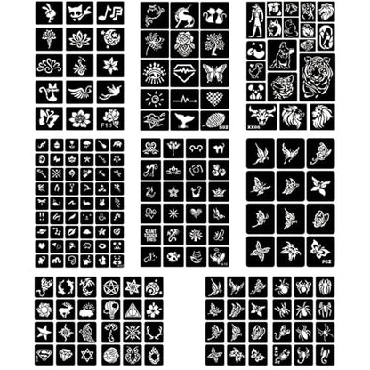 ChurlChurl 20 Sheets Temporary Tattoo Stencils, 622+pcs Henna Tattoo Stencil Kit for Face Body Paint DIY Art Reusable Glitter Tattoo Stencils Pack