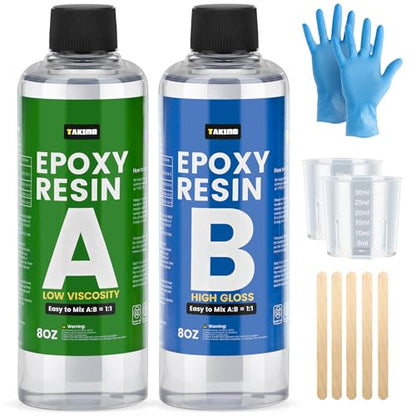 16OZ Crystal Clear Epoxy Resin Kit, High Gloss Bubble Free Resin for Jewelry, Coasters, Molds, Art & DIY Projects, Self-Leveling 1:1 Casting & Coating Resin - size: 16OZ Kit