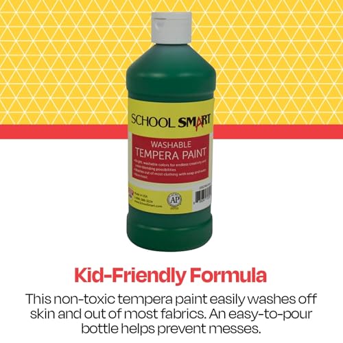 School Smart Washable Tempera Paint, Green, 1 Pint Bottle - color: green