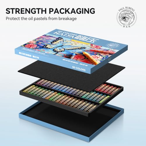 Paul Rubens Oil Pastels Set - 60 Vibrant Colors, Ultra-Soft and Creamy Texture, Easy to Blend for Artists and Beginners - Bullet Head Design for Drawing, Painting, Sketching - New Packaging - style: 60 Basic Colors