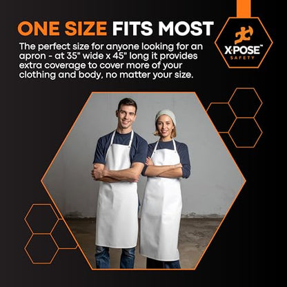 Xpose Safety Heavy Duty Vinyl Waterproof Aprons, White - For Home, Industrial and Commercial Use - Chemical Resistant - color: White - 8 Mil, style: 2 Pack