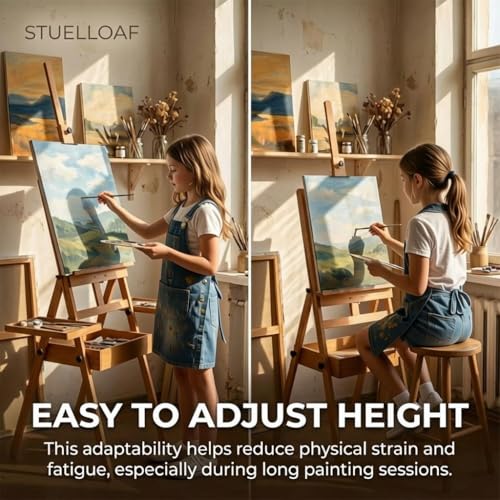 Beech Wood Painting Easel with Storage Drawer and 2 Palettes, H-Frame Adjustable Art Wooden Easel Stand with Signature Box for Adults, Students,Sturdy Canvas Holder up to 36'' - style: Easel Max