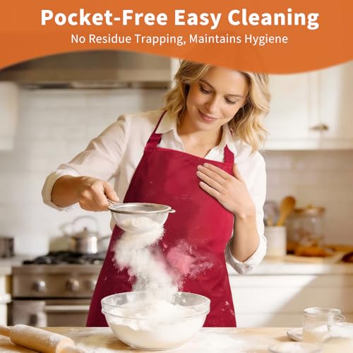 SHEOMERN Aprons for Men Kitchen Cooking – Waterproof & Oil Proof 3-Layer Long Pocket-Free Chef Apron for Grilling BBQ Baking – Gift for Men - color: Red
