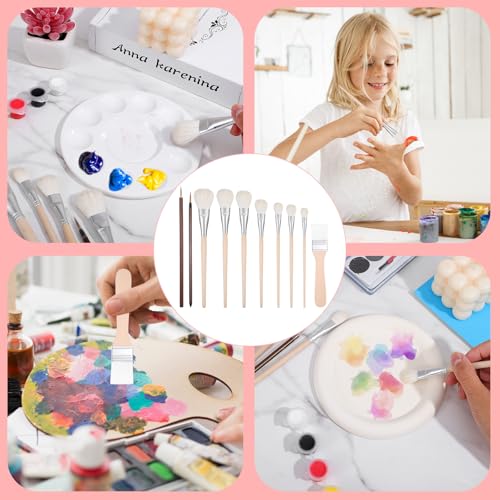 10pcs Mop Brush for Acrylic Painting, Pottery Glazing Brushes, Goat Hair Mop & Blending Brushes for Pottery, Acrylic, Watercolor, Oil - Soft Bristle Artist Tools for Glazing, Detailing, and Finishing