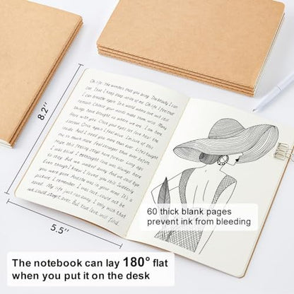 feela 8 Pack Unlined Kraft Paper Notebooks, Blank Journal Note Pad for Drawing Writing, Small Sketchbook Travel Journal Bulk for Women Kids Students Office School Supplies, A5, 60 Pages, 8.3” X 5.5” - style: Blank-8 Pack