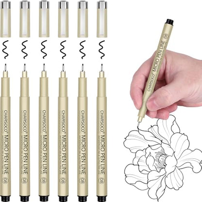 08 Micro Pen, 6 Pack Black Fine Point Pen with Waterproof Archival Ink, 0.52mm Fineliner Ink Pens for Artist Illustration, Sketching, Anime, Manga, Technical Drawing and Scrapbooking - color: Black, style: 【08】