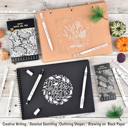 White Gel Pens, 6 Size Opaque White Ink Pens for Black Paper, Sketching, Drawing, Journaling & DIY Crafts, Ideal Drawing Pens for Artists & Art Supplies - size: 6