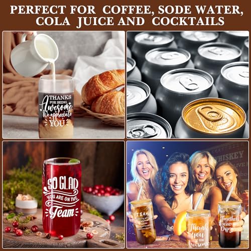 Layhit 24 Set Thank You Team Gifts for Employees Staff Coworker Appreciation Gifts for Teacher Nurse Thank You Glass Cups 16 oz Can Shaped Beer Glass with Lids Straws Brushes(Classic Style) - style: Classic