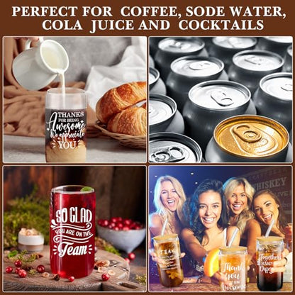 Layhit 24 Set Thank You Team Gifts for Employees Staff Coworker Appreciation Gifts for Teacher Nurse Thank You Glass Cups 16 oz Can Shaped Beer Glass with Lids Straws Brushes(Classic Style) - style: Classic