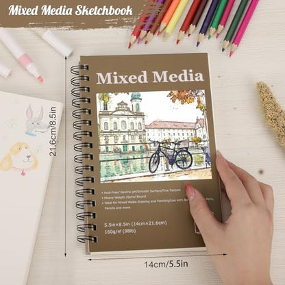 4 Pack Mixed Media Sketchbook, 5.5x8.5 inches Drawing Paper Sketch Book, 98lb/160gsm Heavyweight Spiral Bound Sketch Pads, Suitable for Artist, Drawing, Painting, Sketching(200 Sheets) - color: landscape, size: 5.5 x 8.5 inch (4 pack)
